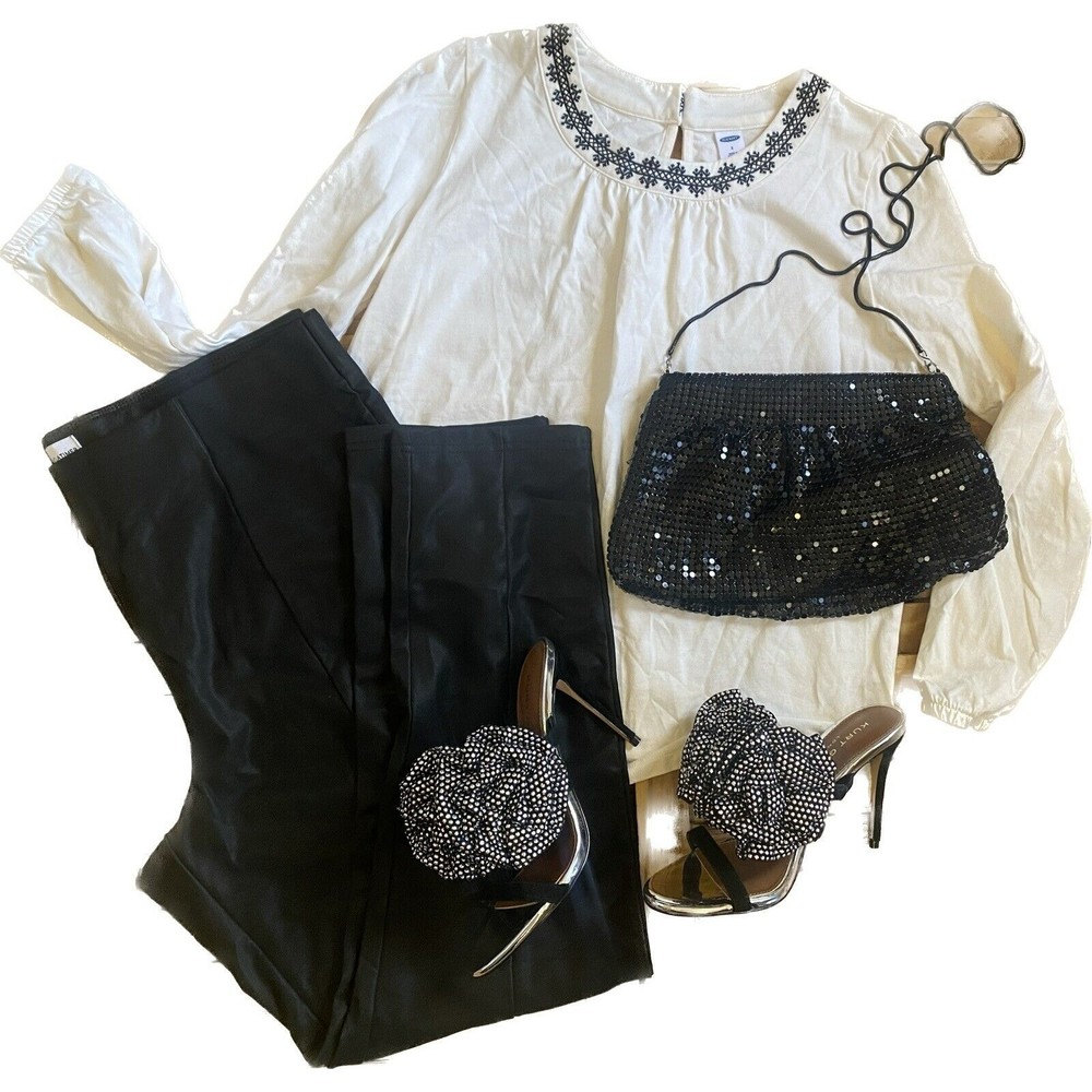 Old Navy Embroidered-Neck Jersey Top Size S Cream Colored